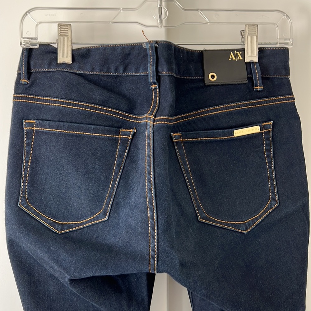 Low rise skinny Armani Exchange jeans. Beautiful dark blue. Excellent condition.